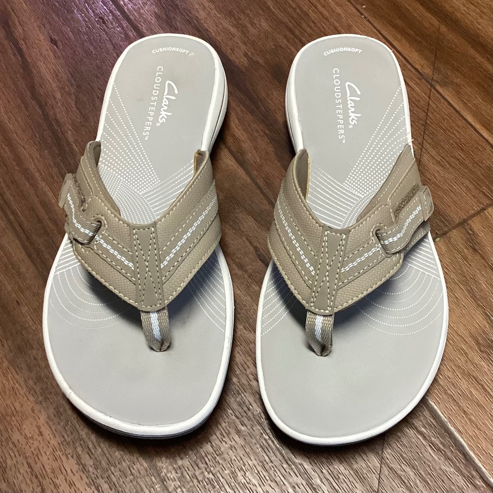 Clarks Cloudsteppers Arla Glitz Taupe Grey Thong Sandals Womens - Picture 6 of 9
